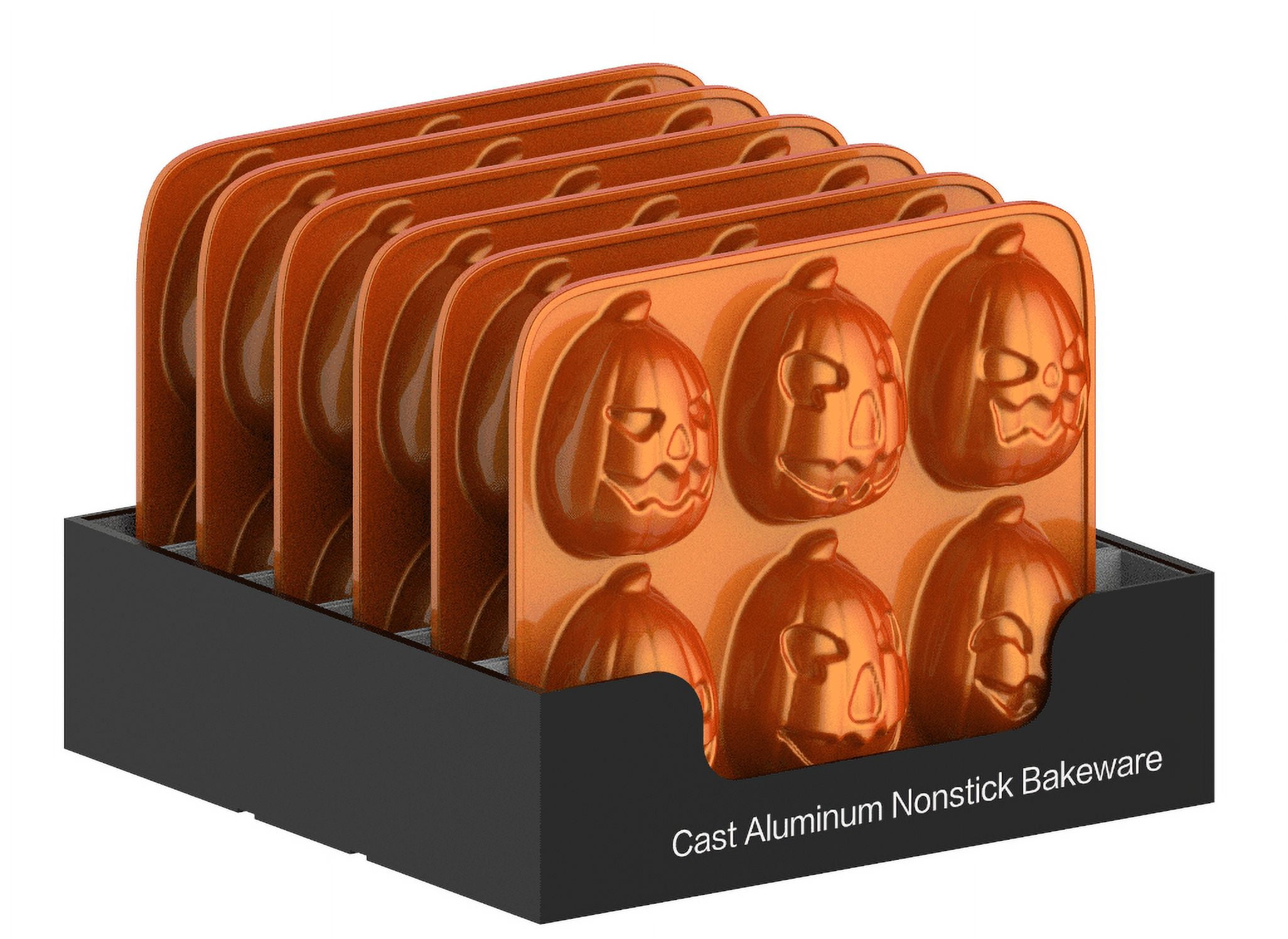 Way to Celebrate Pumpkin Cast Aluminum 6-Cavity Baking Pan, Orange lridescent