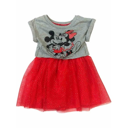 Disney Infant & Toddler Girls Gray & Red Minnie & Mickey Mouse Valentine Dress