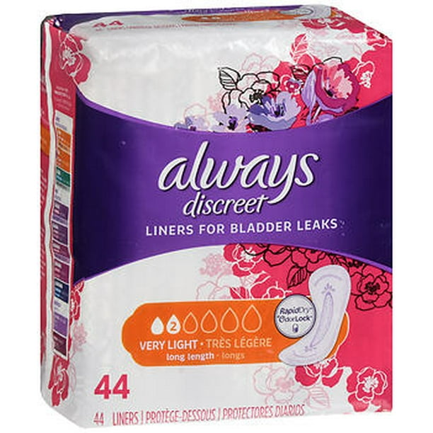 Always Discreet Incontinence Liners for Women, Very Light Absorbency