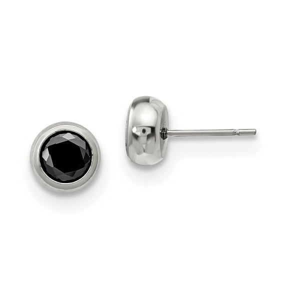 Primal Steel Stainless Steel 6mm Bezel Black Cubic Zirconia Stud Post Earrings