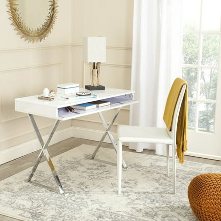 UPC: 0683726492122 | SAFAVIEH Gordon Modern Glam Lacquer Writing Desk  White/Chrome