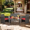thumbnail image 6 of Walsunny Outdoor Patio Rattan Wicker Furniture Conversation Set 4 Piece with Cushions Tempered Glass Tabletop,Red, 6 of 11