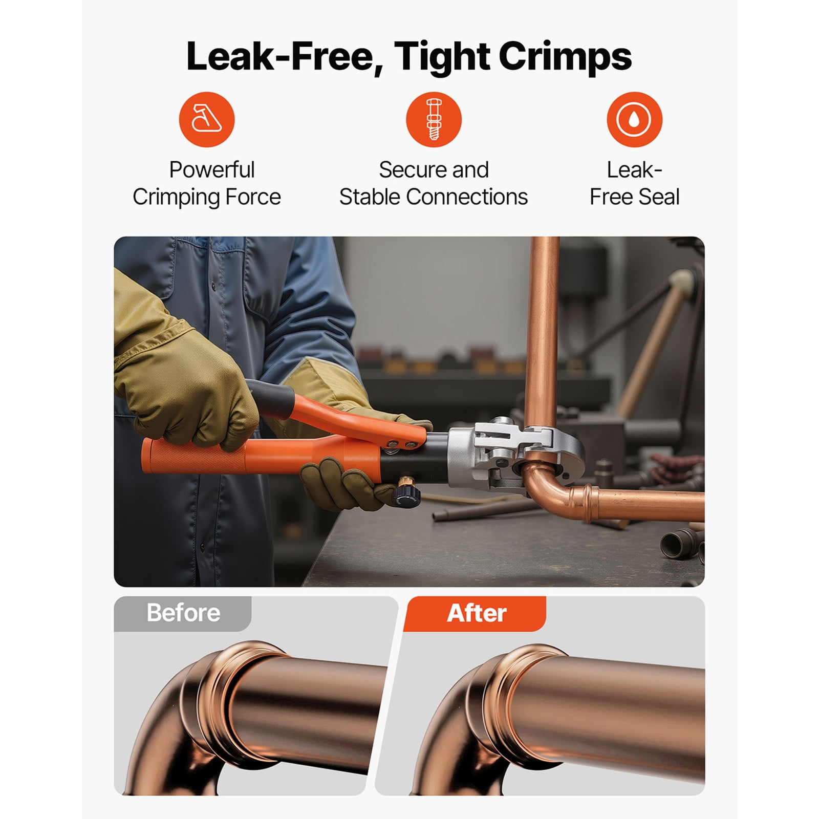 KFFKFF Hydraulic Copper Pipe Crimping Tool with Multiple Jaws for Copper Tubes and PEX Pipes - Includes Carrying Case