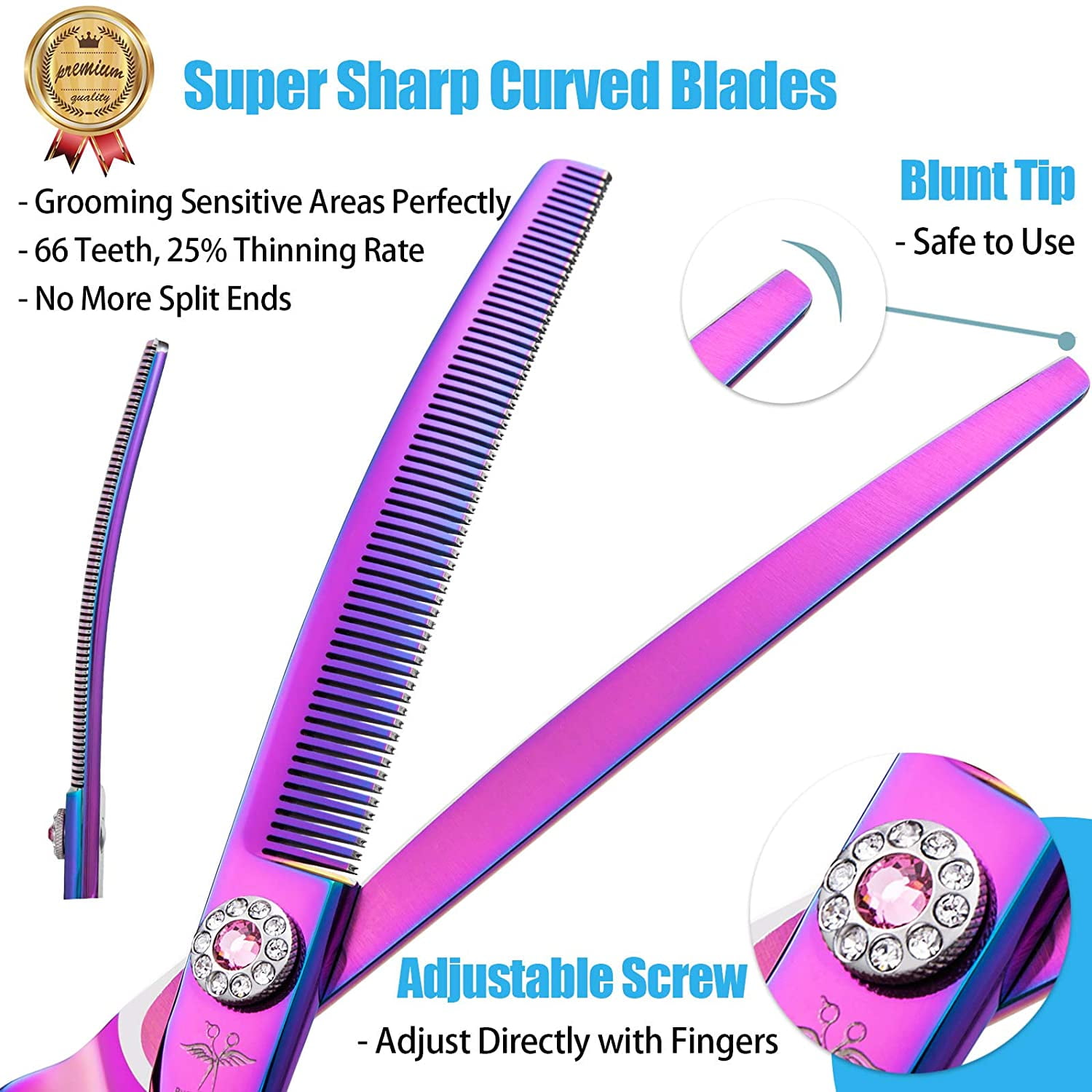 Iguohao 7 Inch Downward Curved Dog Grooming Scissors Thinning Texturizing Shears Professional Safety Blunt Tip Trimming Shearing For Dogs Cats Face Pa