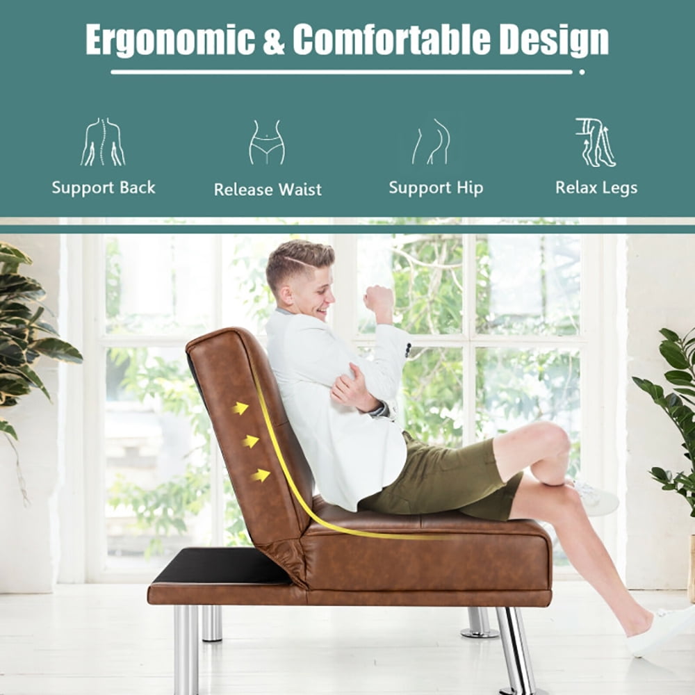 Finihen Folding PU Leather Sofa Couch, Leather Couch, Folding PU Leather Single Sofa with Metal Legs and Adjustable Backrest, for Living Room, Bedroom, Brown Finihen Folding PU Leather Sofa Couch, Leather Couch, Folding PU Leather Single Sofa with Metal Legs and Adjustable Backrest, for Living Room, Bedroom, Brown