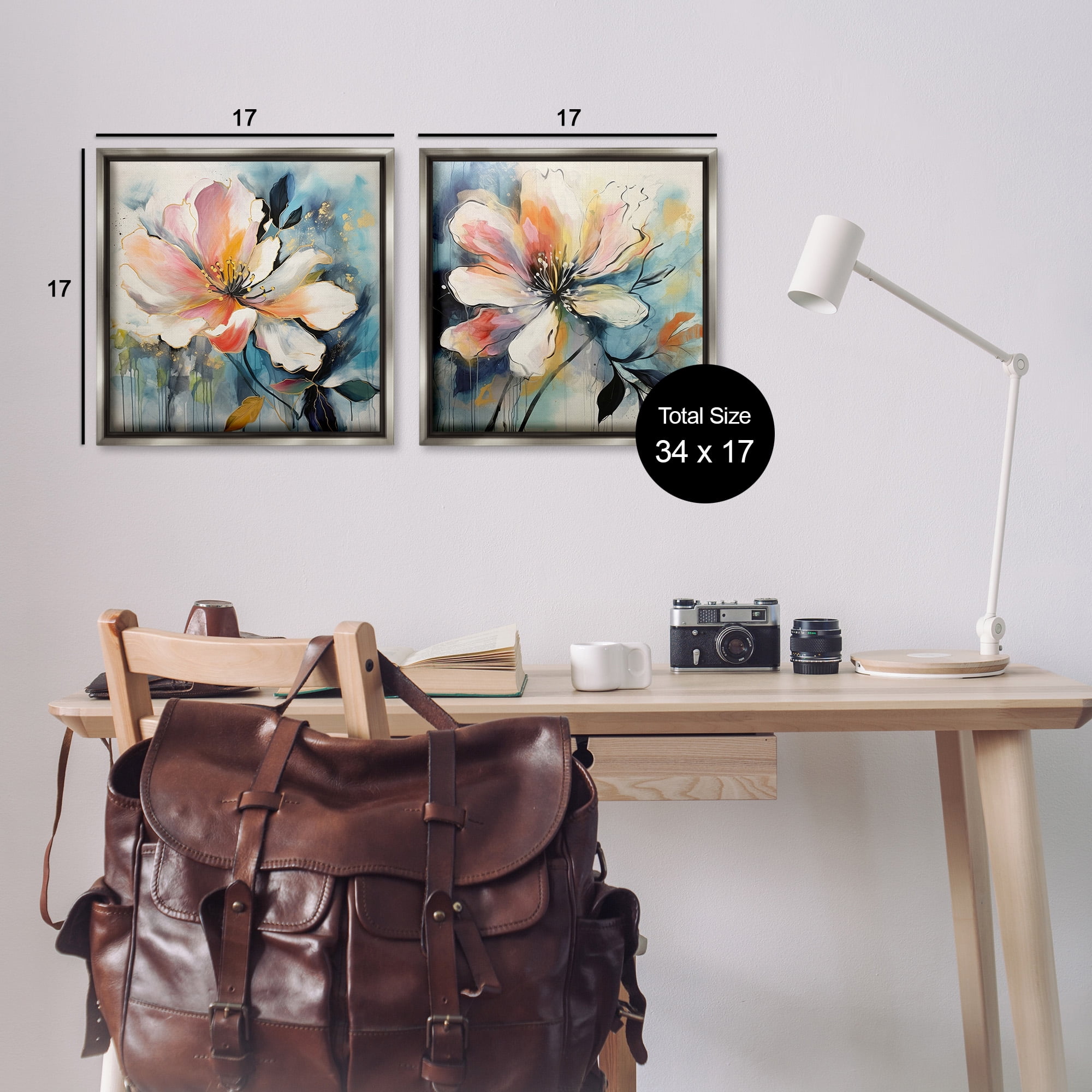 Stupell Industries Modern Dripping Blooms Botanical & Floral Painting Gray Floater Framed Canvas Art Print Wall Art, 18 x 18, Set of 2