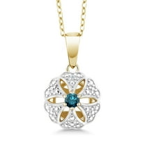 Gem Stone King 0.11 Ct Blue Diamond White Diamond 18K 2-Tone Gold Plated Silver Pendant with Chain