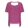 thumbnail image 6 of Womens Fake Fake Two-Piece Tops Boat Neck Blouse Short Sleeve T-Shirts Striped Top Front Pleated Layered T Shirt 2025 Trendy Casual Tees Ladies Chic Summer Top, 6 of 7