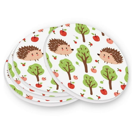 

Round Coasters Modern Style Ceramic Coaster Waterproof and Durable Drink Coaster Coasters set of 4 Customizable Coasters 4pcs Cute Hedgehog Pattern