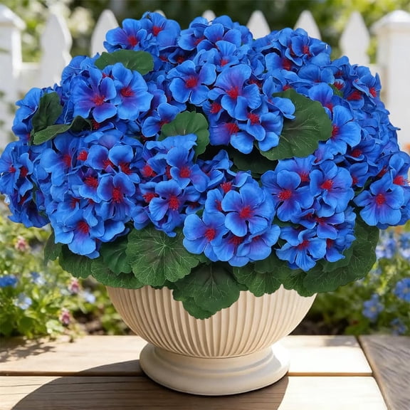 8 Pcs Artificial Geranium Flowers Outdoor UV Resistant Garden Plants Faux Flowers for Christmas Home Kitchen Table Centerpieces Decor (8,Blue)