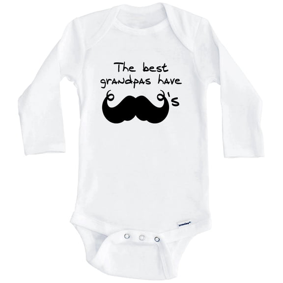 The Best Grandpas Have Mustaches Funny One Piece Baby Bodysuit for Grandchild (Long Sleeve), 0-3 Months White