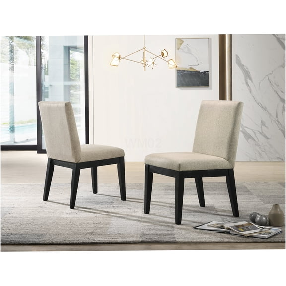 Set of 2 Beige Fabric Dining Chairs, Modern Armless Side Chairs with Cushioned Seat for Kitchen, Dining Room