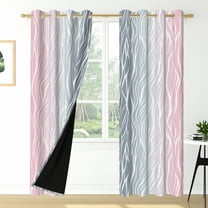 Nanqianyi Ombre Pink and Grey Blackout Curtains for Bedroom, White Wave Striped Gradient Thermal Insulated Drapes with Grommet, 2 Panels, 42x96 inches