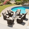 thumbnail image 3 of MeetLeisure 8 Piece Wicker Patio Furniture Set, Swivel Rocker Chairs with 2 Side Tables, High Back, Deep Seating, Wide Armrest, Thick Cushions for Deck Porch, Beige, 3 of 10