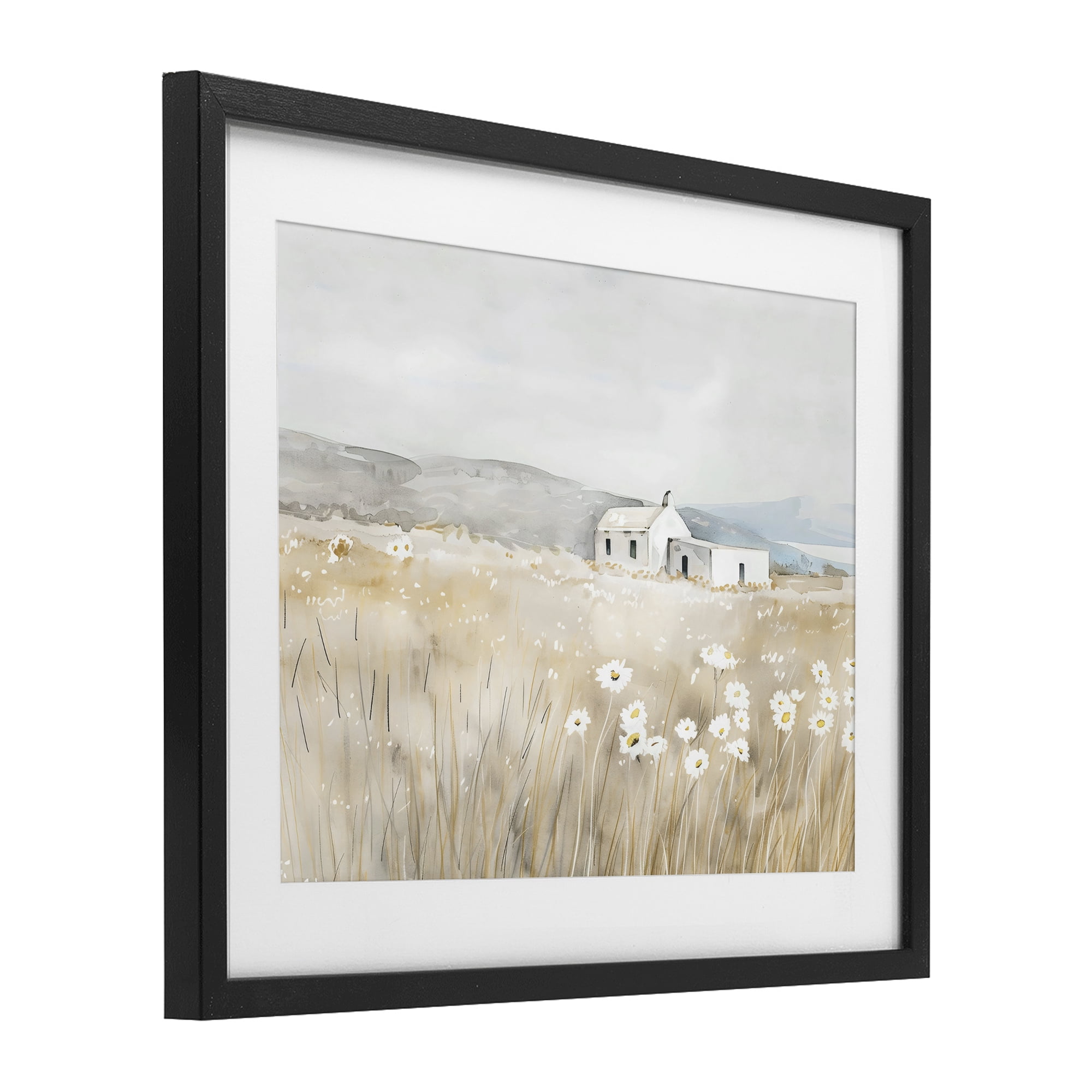 Stupell Industries Rustic Landscape Daisy Meadow Black Framed Print Under Glass, design by Creative Studio