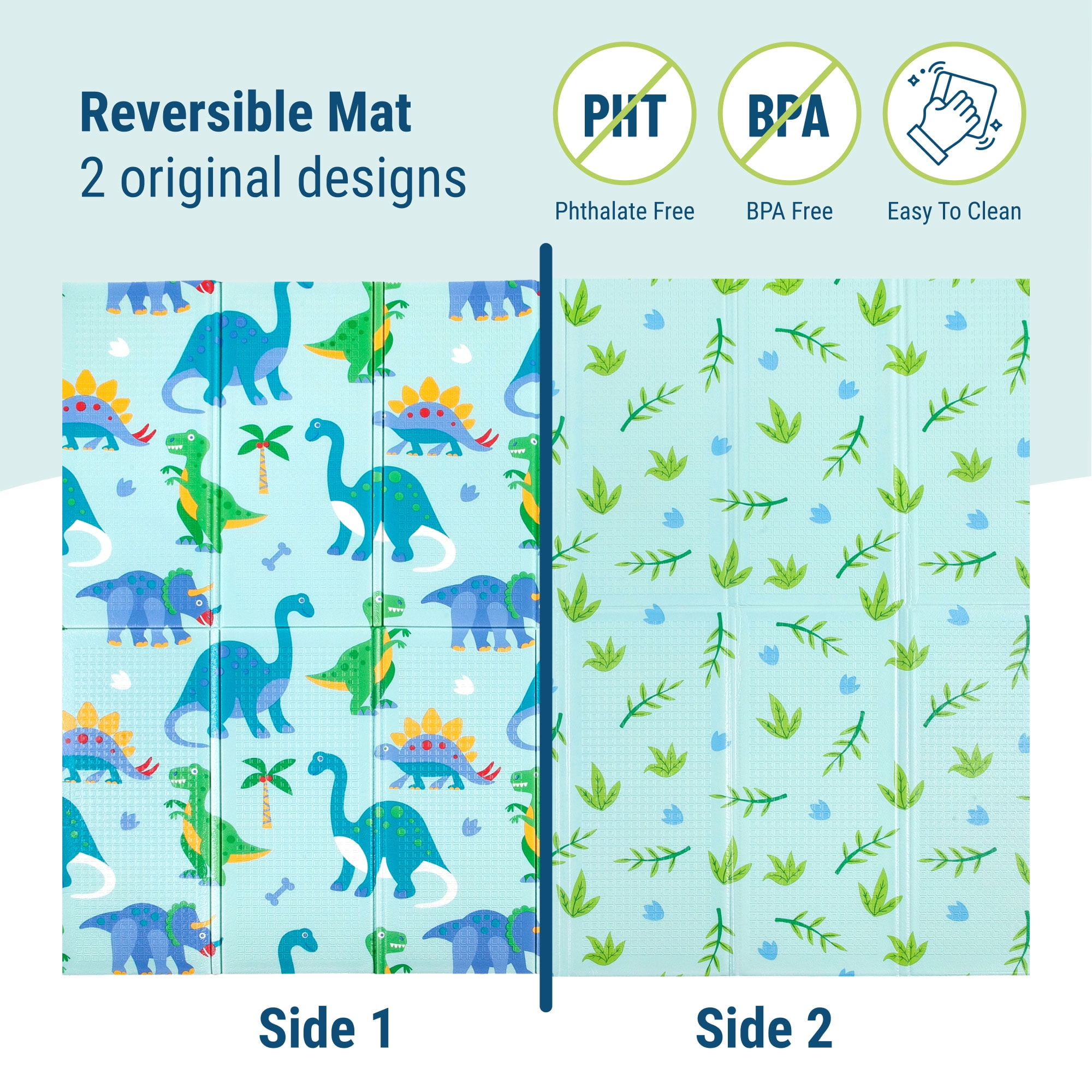 Wildkin Baby Play Mat - Large Folding Foam Play Mat for Infants, Babies, Toddlers, Waterproof, Double-sided (70" x 59") - Dinosaur Land