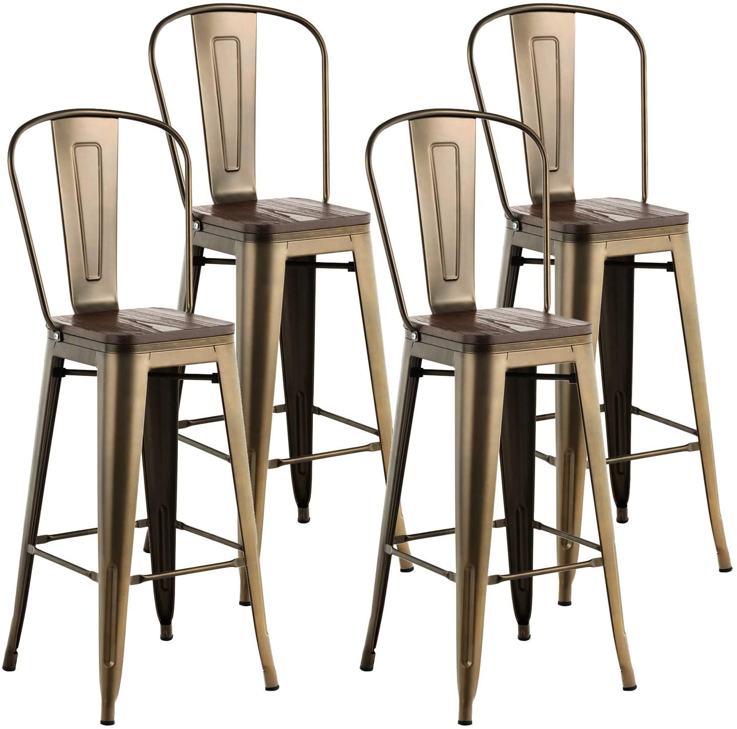 Mecor Metal Bar Stools Set of 4 w/ Removable Backrest, 30'' Dining