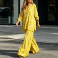 thumbnail image 3 of Women's Plus-Size Two-Piece Set Loose, Long-Sleeved Top Bottom with Foil-Print Detail 2026 Fall Fashion Outfits(Yellow,L), 3 of 5