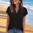thumbnail image 5 of YHAJDS Women's Basic T Shirts Solid Color V Neck Short Sleeve Slim Cotton Top Summer Light, 5 of 6