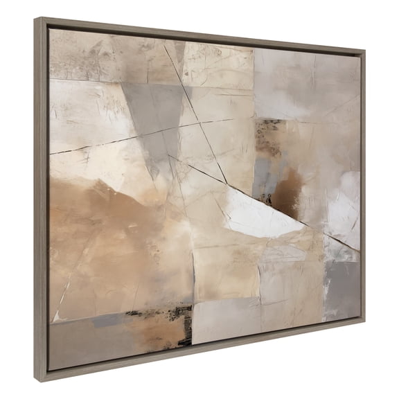 Kate and Laurel Sylvie Contemporary Neutral Textured Abstract Framed Canvas Wall Art by The Creative Bunch Studio, 31.5x41.5 Gray, Natural Modern Abstract Art for Wall