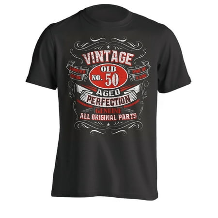 50th Birthday Gift T-Shirt - Born In 1969 - Vintage Aged 50 Years To Perfection - Short Sleeve - Mens - Black - Small T Shirt - (2019