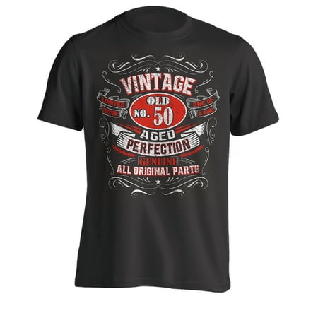- 50th Birthday Gift T-Shirt - Born In 1969 - Vintage Aged 50 Years To Perfection - Short Sleeve - Mens - Black - Small T Shirt - (2019 Version)