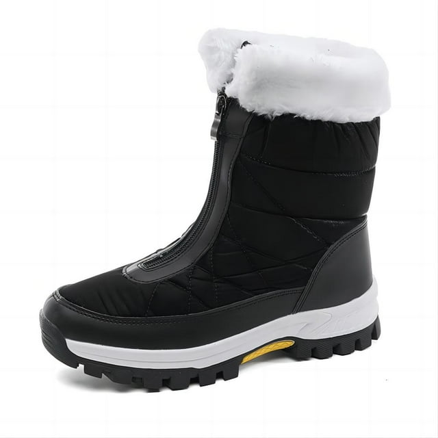 Bottes d'Hiver pour Femmes, Randonnée et Ski en Plein Air, Confortables, Antidérapantes, Doublure Peluche, Fermeture Éclair, Résistantes au Froid, Épaissies, Bottes Hautes, Noir, 8.5 US