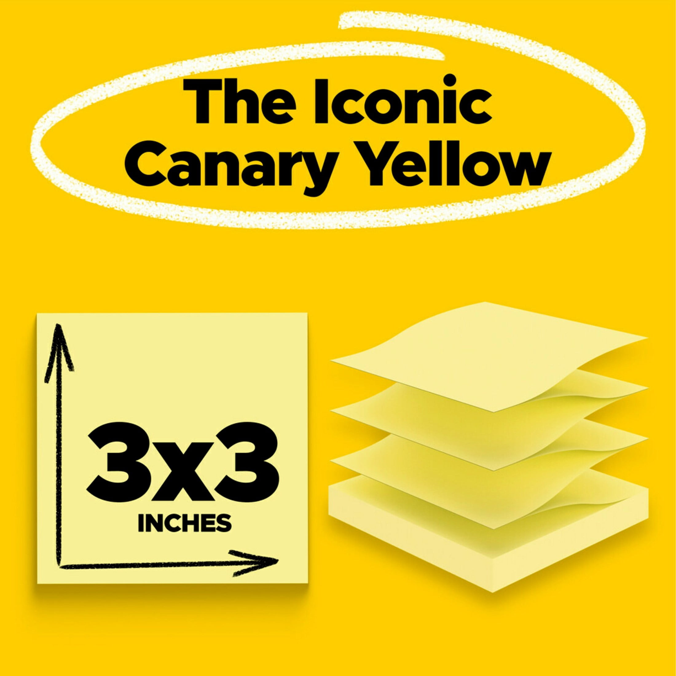 Post-it Dispenser Pop-up Notes, 3 in x 3 in, Canary Yellow, 18 Pads