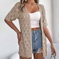 thumbnail image 4 of Ladies Solid Color Summer Crochet Leaf Short Sleeve Knit Cardigan Lightweight Sun Cover Up For Vacation Uv Protection Shirts for Women Sun Protection Clothing Women, 4 of 5