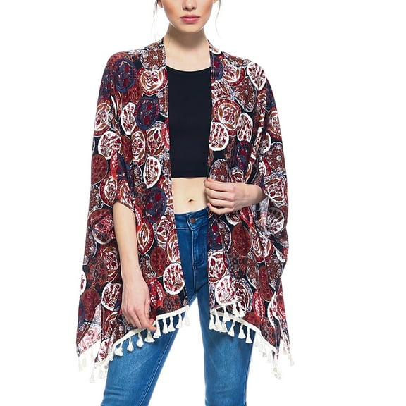 Fashionazzle Women's Casual Fringe Kimono Cardigan Beach Wear Cover-up