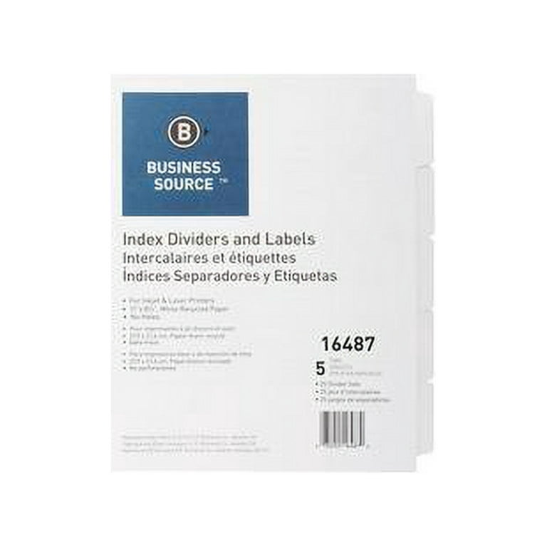 Business Source Un-punched Index Dividers Set - 5 x Divider(s) - Blank Tab(s) - 5 Tab(s)/Set - White Divider - White Tab(s) - Recycled - Unpunched - 25 / Box Business Source Un-punched Index Dividers Set - 5 x Divider(s) - Blank Tab(s) - 5 Tab(s)/Set - White Divider - White Tab(s) - Recycled - Unpunched - 25 / Box