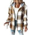 thumbnail image 2 of Plaid Jacket For Women Trendy - Fleece Lined Button Down Plaid Shacket Long Sleeve Hooded Jackets Fall Winter Coat Orange M, 2 of 4