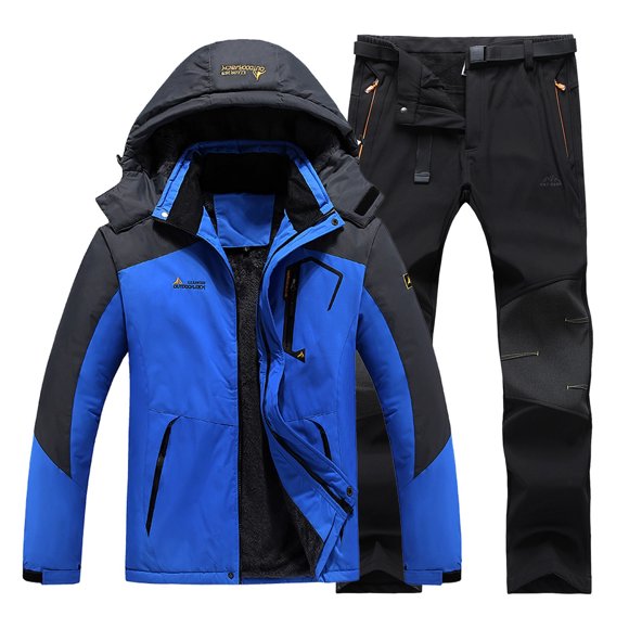 Men And Women Ski Wear Winter Windproof Hooded Jacket And Pants Suitable For Casual Outdoor Ski Wear Men'S Suits Blue Xxl
