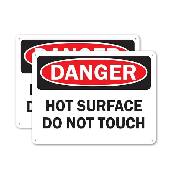 (2 Pack) Hot Surface Do Not Touch OSHA Danger Sign 18 Inch X 12 Inch Indoor / Outdoor Rust-Free Aluminum Metal Signs for Workplace, Workshop, and Construction Site, Made in the USA