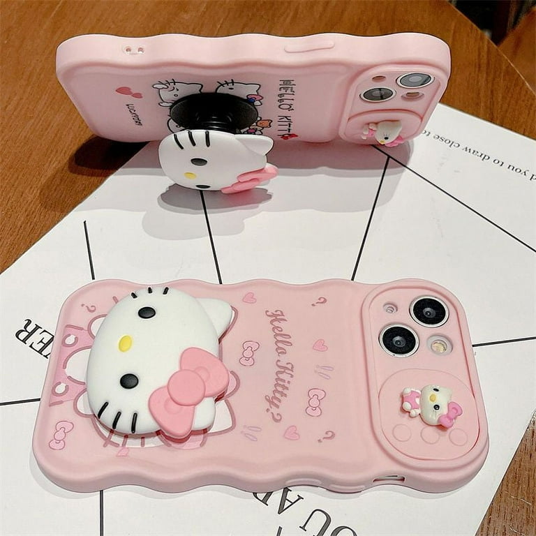 Cute Pink Hello Kitty Cat With Holder Girl's Push Phone Case
