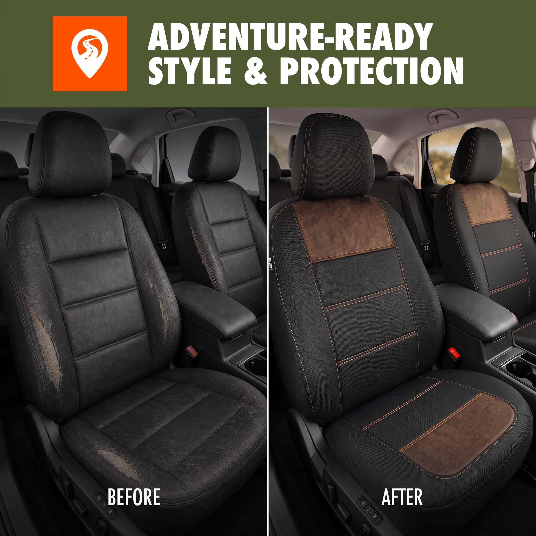 Ozark Trail Seat Covers 2 Pack, Heavy Duty Front Seat Cloth Fits Truck SUV CUV, Compatible with Attached Armrest, Black Vintage
