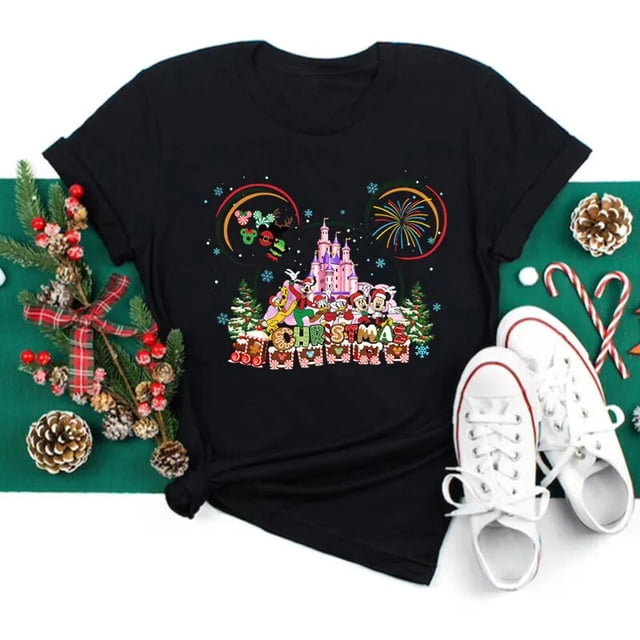 Camisetas con estampado de Disney para mujer, camisetas negras de Feliz Navidad Kawaii Y2K de los años 90, camisetas de Papá Noel, camisetas para mujer, ropa Harajuku