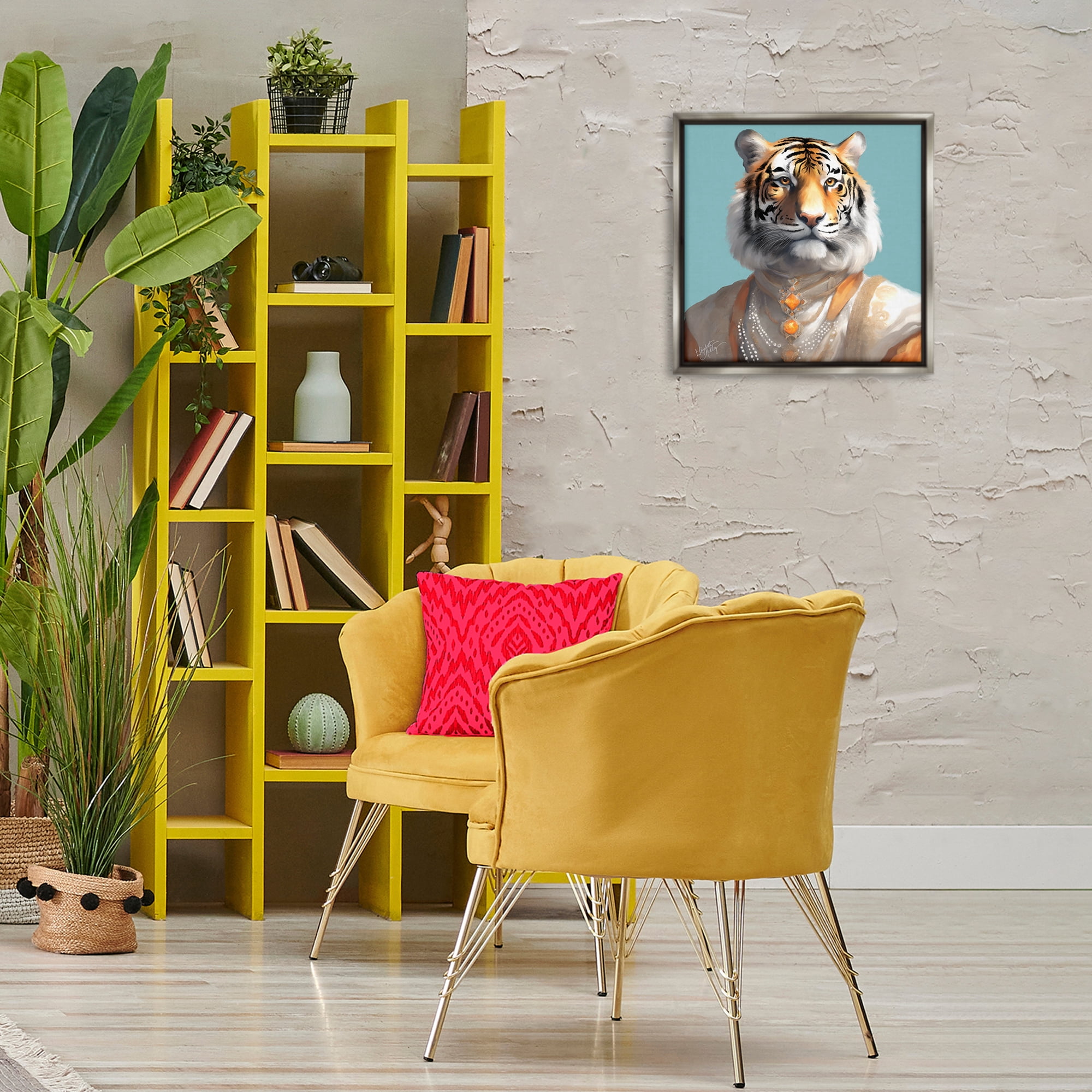 Stupell Industries Sir Prince Tiger Animals Painting Gray Floater Framed Canvas Art Print Wall Art, 18 x 18