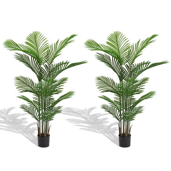 Artificial Areca Palm Plant, 5.2ft Tall Faux Tropical Dypsis Lutescens Tree in Pot for Indoor or Outdoor Home, Office, or Garden Decoration, 2pcs/set