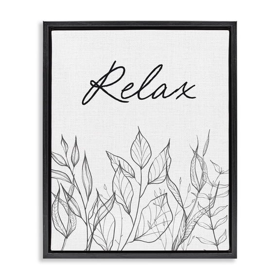 Relax with Leaf Outlines Black Framed Floater Canvas Wall Art, design by Lettered and Lined