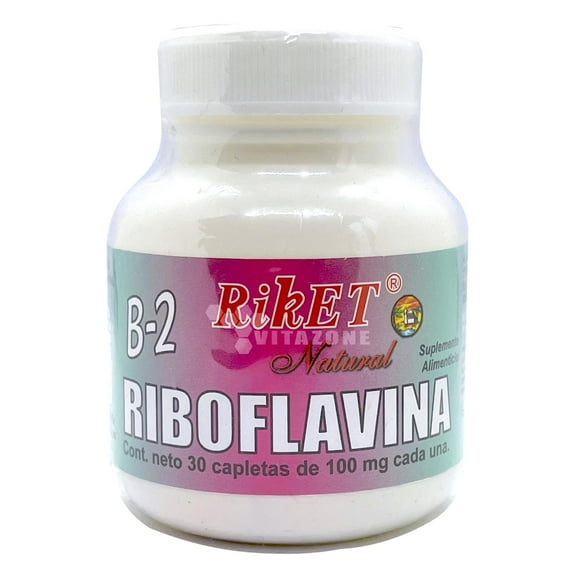 Vitamina B2 Riboflavina 30 capletas de 100 mg Riket blanco