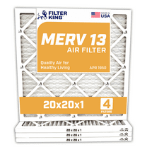 Filter King 20x20x1 Air Filter | 4-PACK | MERV 13 HVAC Pleated A/C Furnace Filters | MADE IN USA | Actual Size: 19.5 x 19.5 x .75"