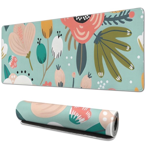 Long Mouse Pads for Desk,Pastel Pioneer Flower Pattern Desk Mats on Top Of Desks, Desk Mouse Pad Extra Large with 3mm Non-Slip Base and Stitched Edge for Gaming,Office,Work,Home 31.5"x11.8"