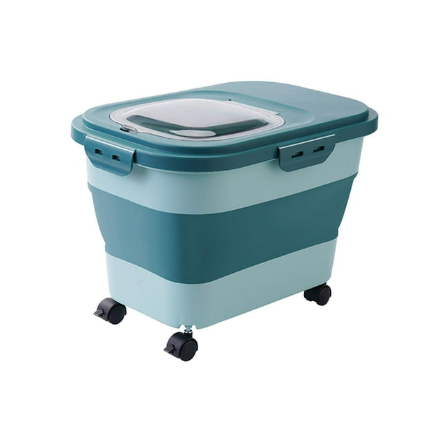 Dog Cat Food Storage Container Collapsible Dog Food Container with Transparent Sliding Lid Moistureproof Airtight Tank Rice Case for Snacks Light Green