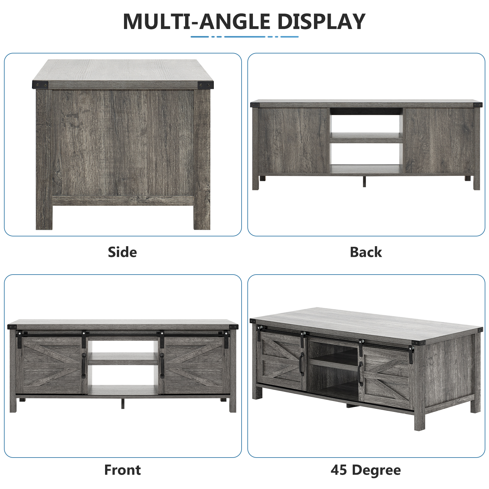 Yaoping 48" Modern Farmhouse Coffee Table with Adjustable Storage Cabinets Shelves, Modern Coffee Table for Living Room with Sliding Barn Door