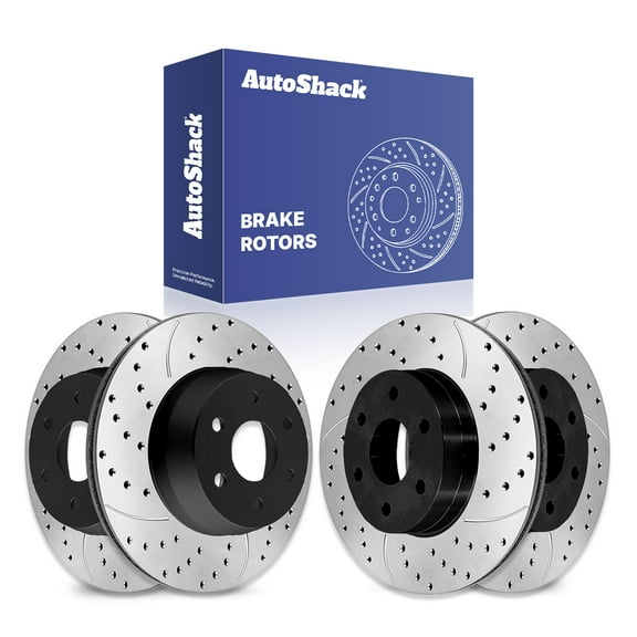 AutoShack Front Vented & Rear Vented Drilled & Slotted E-Coated Brake Rotors 4-PC Set Replacement for 2007 Chevy Silverado 1500 Classic 2007 GMC Sierra 1500 Classic 2000-2002 GMC Yukon ShadowGuard