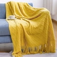 thumbnail image 1 of Fringed t-ullfilt linen, solid color and scottish-nordic yellow, blanket, fashion, soft blanket sofa decorative throws 130*200+15CM sh, 1 of 5