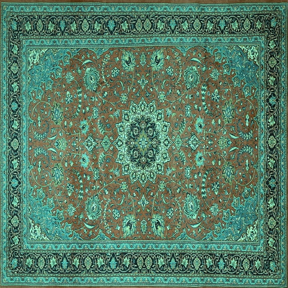 Ahgly Company Indoor Square Persian Turquoise Blue Traditional Area Rugs, 3' Square