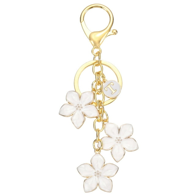 Llavero de Flor Inicial Uxcell, Encanto de Cereza Blanca con Goteo de Aceite de Letra del Alfabeto T