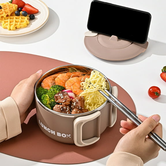 Stainless Steel Lunch Box, Reusable Insulated Food Container with Built-in Phone Stand, 1 Count, Leakproof & Temperature Control for Hot & Cold Meals, Ideal for Office, Educational, and Aestivo